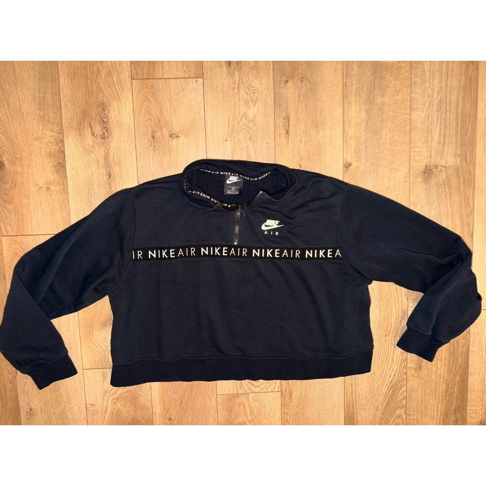 Nike Sweatshirt Womens Small Black Pullover 1/4 Zip Mock Neck Cropped Air Sz 2X